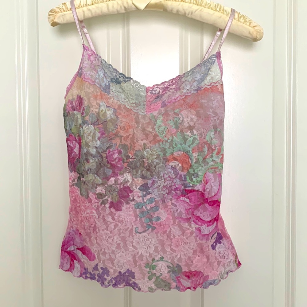 HANKY PANKY Printed Floral Lace Cami, Small, USA